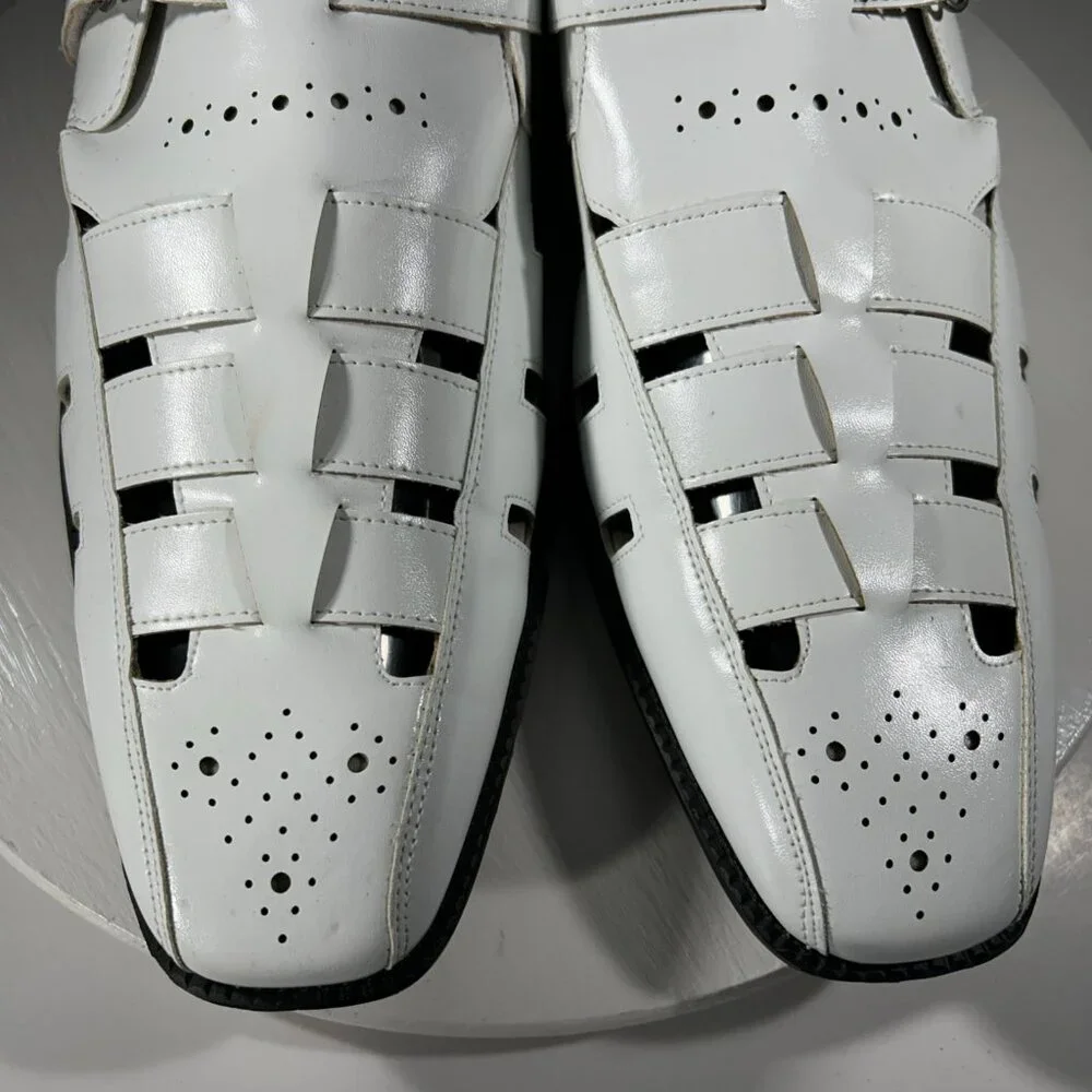 Stacy Adams Fisherman Mens Size 14 M Dress Sandals Shoes White Leather Weave SA - Picture 4 of 12